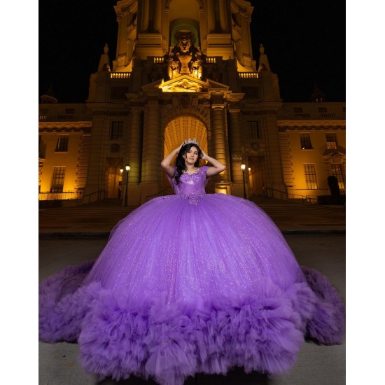 Ball Gown Purple Quinceanera Dresses Ruffled Vestidos De 15 Anos Chandelier Sleeve Sweet 15 Gowns